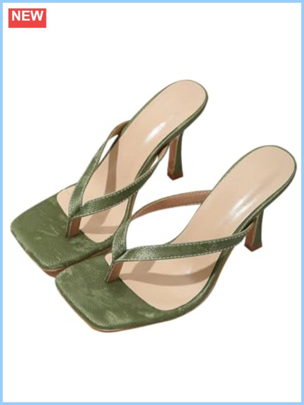 Women's Kitten Heels Thong Strap Square Toe Dressy Heeled Sandals